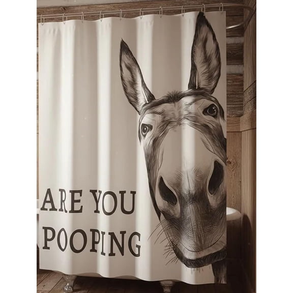 Funny Donkey Shower Curtain, Waterproof Fabric with Are You Pooping Design for Farmhouse Bathroom Decor