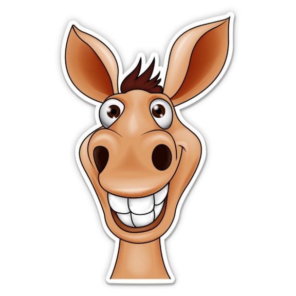 Funny Donkey Smiling - 3" Vinyl Sticker - For Car Laptop Water Bottle Phone - Waterproof Decal