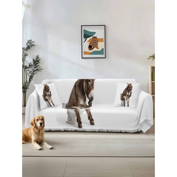 Funny Donkeys Couch Cover, Cute Art Fun Lovely Animals on Toilets Sofa Cover Blanket for Loveseat Couches, Sectional Sofa Slipcover Furniture Protector for Living Room Bedroom 71''x118''