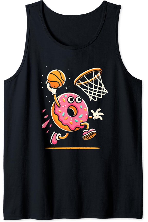Funny Donut Dunking Basketball Food Champ Sports Donut Tank Top Size S-3XL