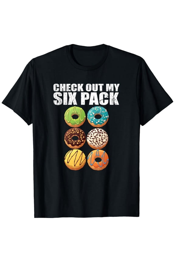 Funny Donut Six Pack Graphic T-Shirt Retro Fitness Pun Men Women Adult Short Sleeve Tee