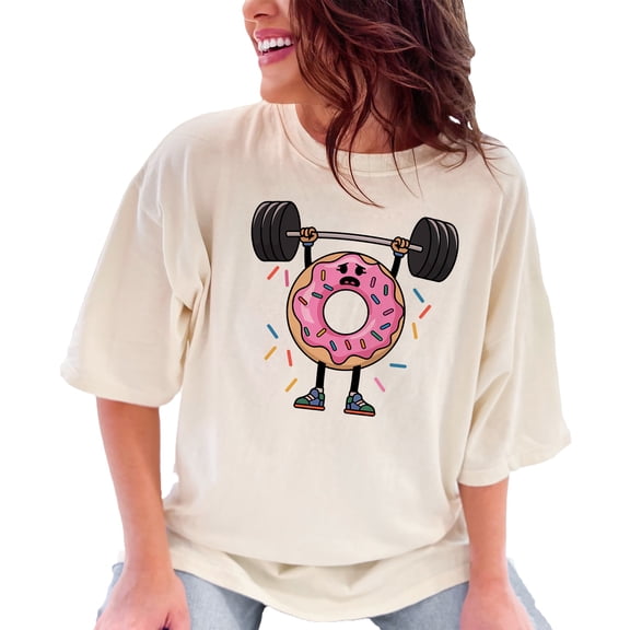 Funny Donut Weightlifting T-Shirt, Gym Lover Tee, Cute Fitness Shirt, Workout Humor Top, Comic Donut Tee, Gym Enthusiast Gift, Ivory Comfort Colors T-Shirt, 3XL
