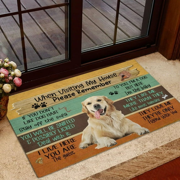 Funny Door Mats Indoor Visiting My House Please Remember Golden Retriever Dog's Rules Welcome Doormats Entrance Rug Bath Rug Decorative Home Kitchen Floor Front Door Mats 32 x20 Inch