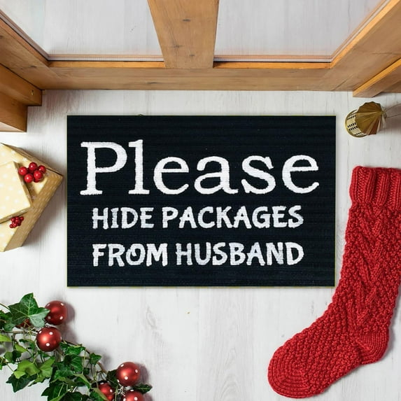 Funny Door Mats Please Hide Packages from Husband Outdoor Front Door Mat Welcome Doormats Inside Outside Entryway Mats Low Profile Resist Dirt Entrance Doormat