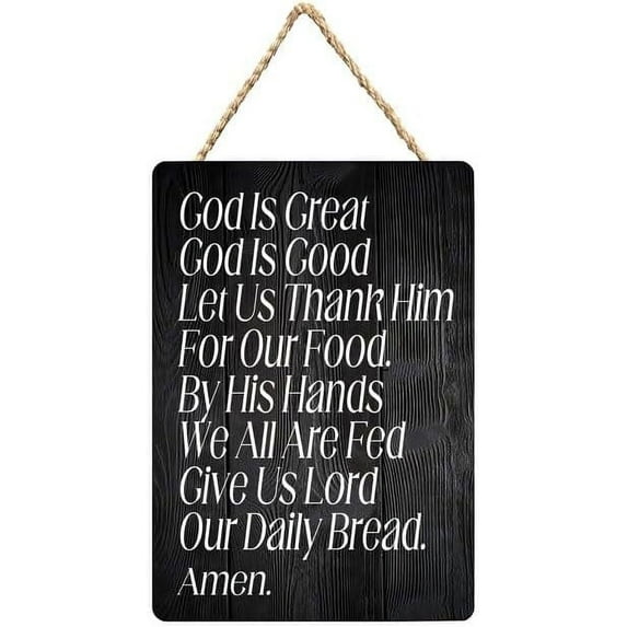 Funny Door Signs, God Is Great God Is Good Let Us Thank Him For Our Food. By His Hands We All Are Fed Printed Wood Plaque Sign, Hanging Wooden Sign Home Decor Wall Art 5x10 Inch