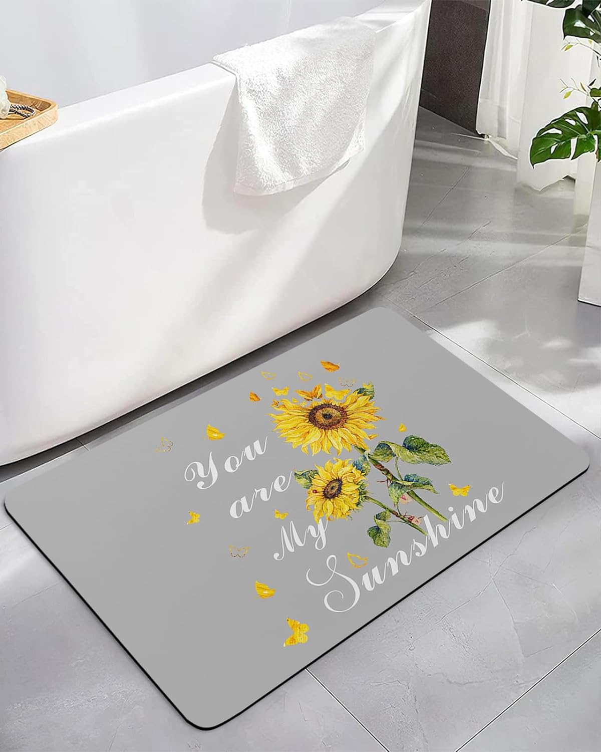 Funny Doormat Bathroom Mat, Sunflower Butterfly You are My Sunshine