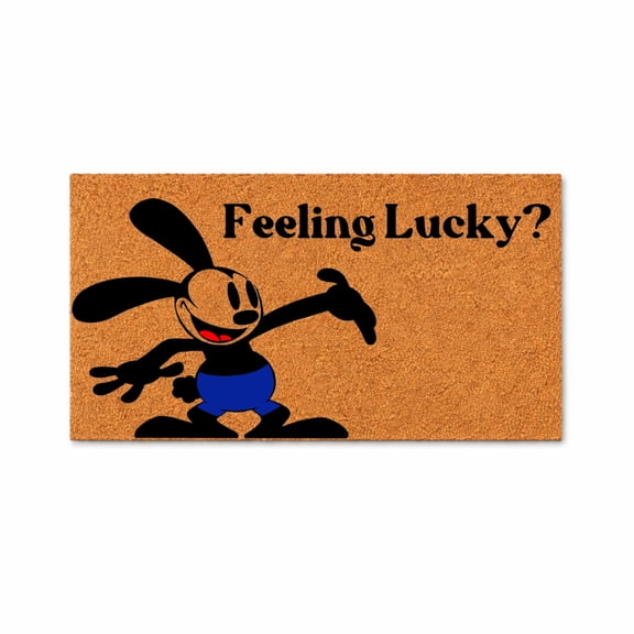 Feeling Lucky Doormat, Cartoon Character Welcome Mat For Entryway Front Door (24x48 inches) WoodByStu 5553