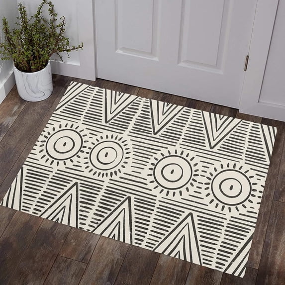 Funny Doormat Indoor Doormat for Entrance, Ethnic Absorbant Doormat Welcome Door Mat Front Door Rubber Doormat Kitchen Rugs Non-Slip Floor Mat 18x24 Vintage Middle Age Geometry
