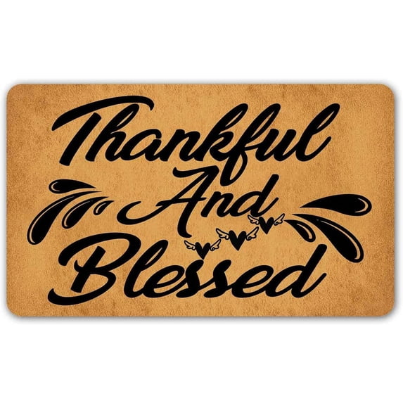 Funny Doormat Indoor Entray Front Porch Welcome Mat with Back 24"x16" Thankful and Blessed Funny Decor Doormat for Entrance Way Novelty Mats for Front Door Mat No Slip Kitchen Rugs