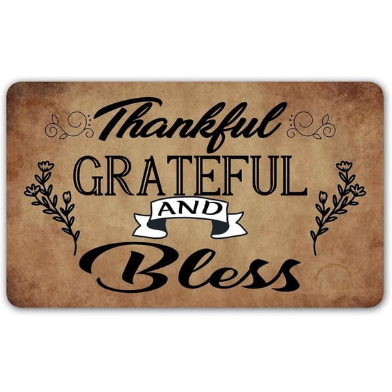 Funny Doormat Indoor Entray Front Porch Welcome Mat with Back 24"x16" Thankful Grateful and Bless Funny Doormat for Entrance Way Personalized Mat for Front Door Mat No Slip Kitchen Rug