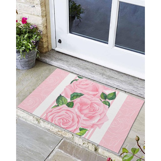 Funny Doormat Valentine's Day Pink Roses Romantic Doormats Entrance