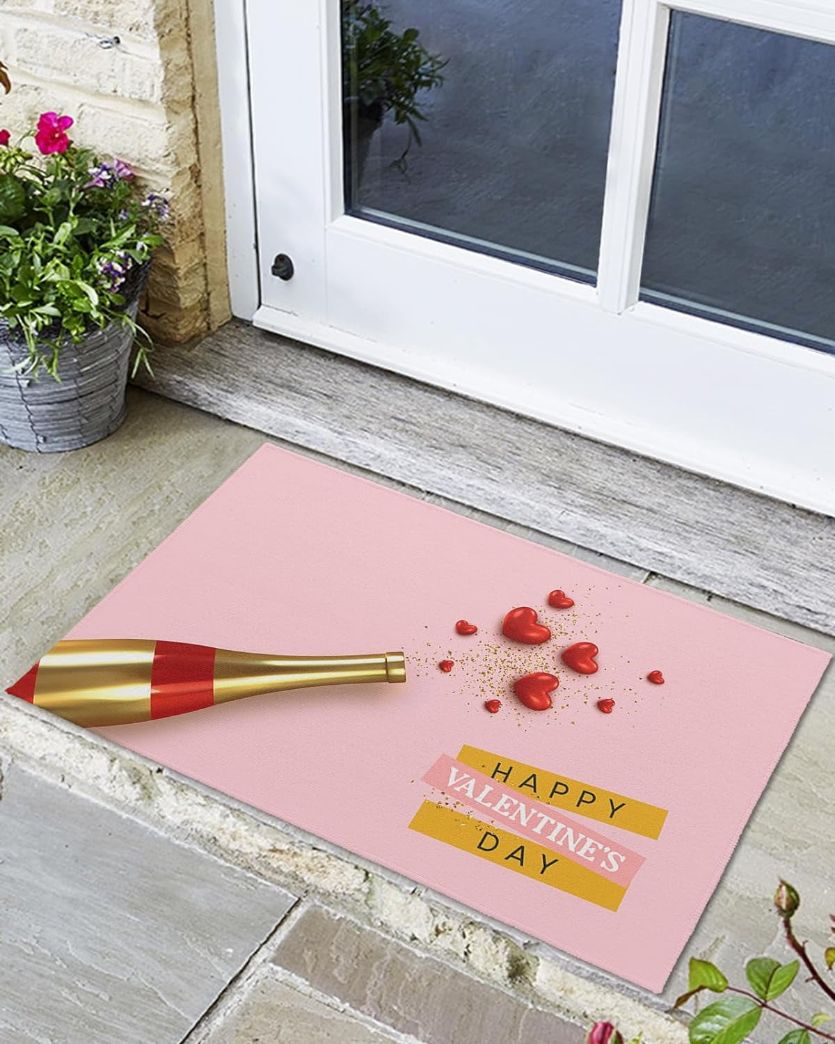 Funny Doormat Valentines Day Romantic Love Champagne Pink Doormats