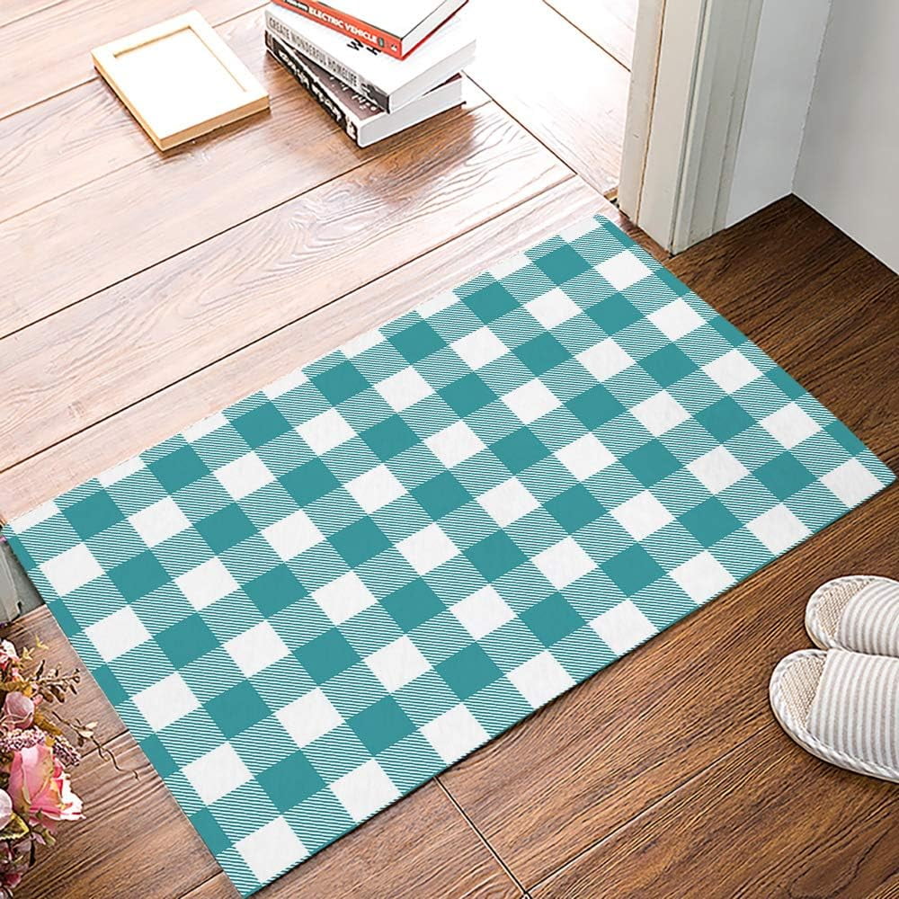 Funny Doormat Mat,Easter Plaid Teal Green,NonSlip Front Door
