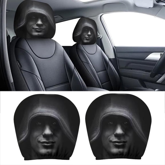 Funny Double-Sided Printed Car Headrest Covers, Robust Highly Elastic Slip-On Pillow Case Protector, Sturdy Resilient Universal Whimsical Auto Interior Decor, 2Pcs