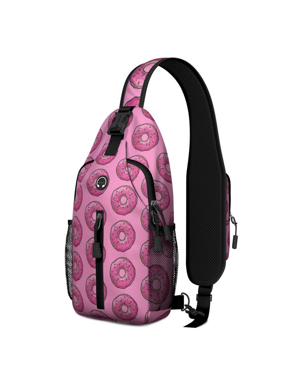 Funny Doughnut and Candy Sling Backpack, Colorful Dessert Crossbody Daypack for Foodie and Sweet Donut Lovers