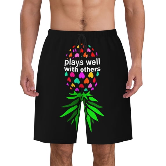 Funny Down Pineapple Pattern Men'S Beach Pants Quick Dry Short Swim Trunks With With Pockets And Mesh Lining Swimwear Beach Bathing Shorts Small