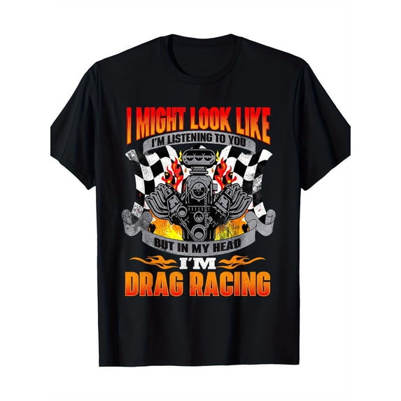 Funny Drag Racing T-Shirt for Men Retro Car Enthusiast Graphic Tee V8 Engine Mechanic Gift Vintage Style Racing Apparel