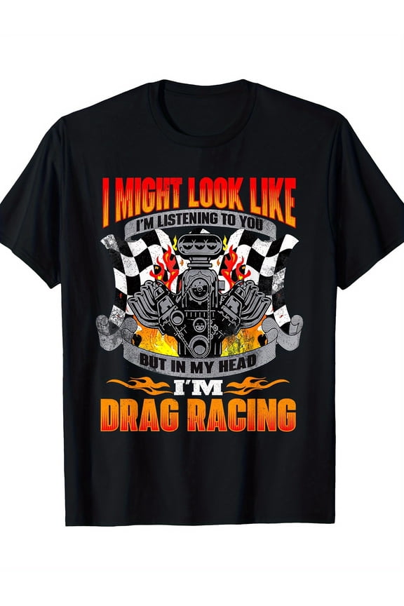 Funny Drag Racing T-Shirt for Men Retro Car Enthusiast Graphic Tee V8 Engine Mechanic Gift Vintage Style Racing Apparel