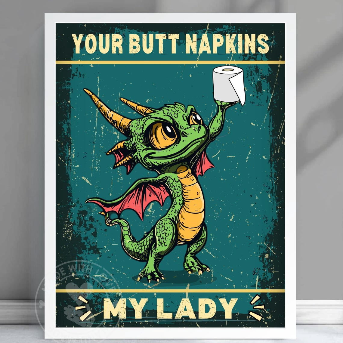 Funny Dragon Bathroom Print – Vintage-Style Animal Wall Art, Funny ...