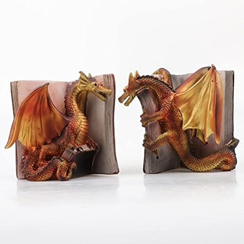 Funny Dragon Bookends, Dragon Statue Desktop Bookend Vintage Shelf Decor, Gothic Dragon Bookends Medieval Evil Dragon Book Ends for Home Office Bookshelf Decoration (1 Pair)