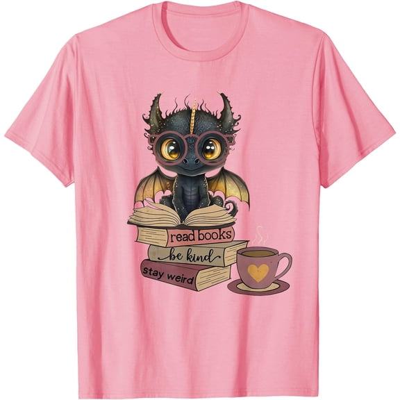 Funny Dragon Read Books Be Kind Stay Weird Book Lover Unisex T-Shirt for Men Women Kids Toddler,Light Pink Color,Size 2XL