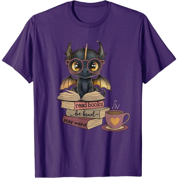 Funny Dragon Read Books Be Kind Stay Weird Book Lover Unisex T-Shirt for Men Women Kids Toddler,Purple Color,Size 2XL