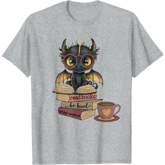 Funny Dragon Read Books Be Kind Stay Weird Book Lover Unisex T-Shirt for Men Women Kids Toddler,Sport Grey Color,Size 4XL