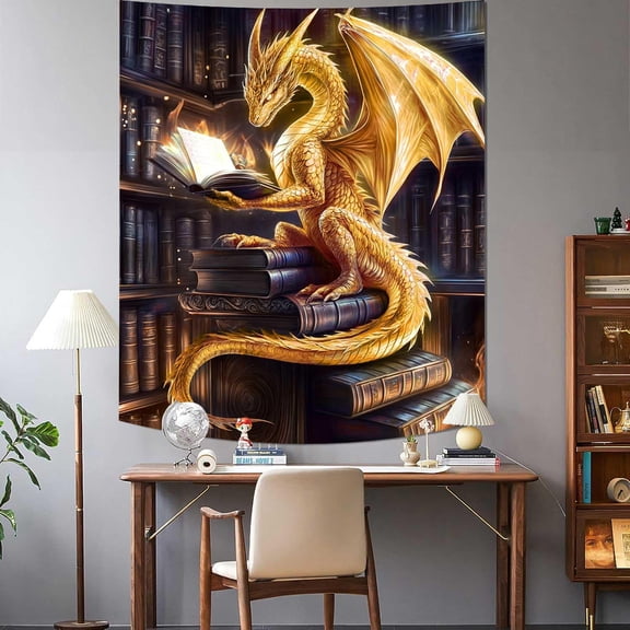 Funny Dragon Tapestry, Fantasy Animal Golden Dragon Tapestry Wall Hanging for Men Boys Bedroom, Gothic Tapestries Poster Blanket College Dorm Home Decor