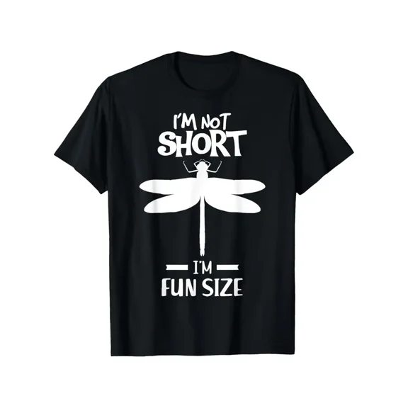 Funny Dragonfly 'I'm Not Short, I'm Fun Size' Cotton T-Shirt for Men & Women - Casual Round Neck Tee, Machine Washable, All Seasons Outdoor Wear, Sizes S-XXXL