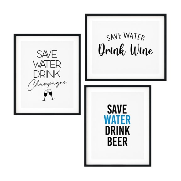 Funny Drinking Decor 8 x 10" Wall Art UNFRAMED Print (3 Pack)