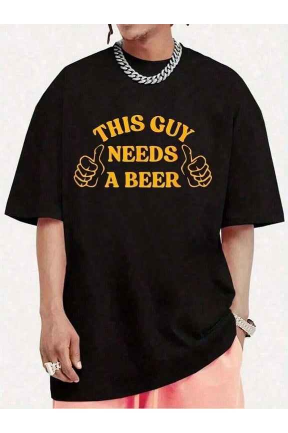 Funny Drinking This Guy Needs A Beer-Shirt -% Cotton Graphic Tees Men,Summer Tops% Cotton Graphic Shirt Gifts Boyfriend And Husband Men's Fall Funny Cotton Clothes T Shirt Vintage Shirts Graphic Tees
