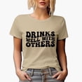 thumbnail image 1 of Funny Drinks Well with Others, Drinking Quote, Groovy Retro Wavy Text Merch Gift, Tan T-Shirt, Large, 1 of 5