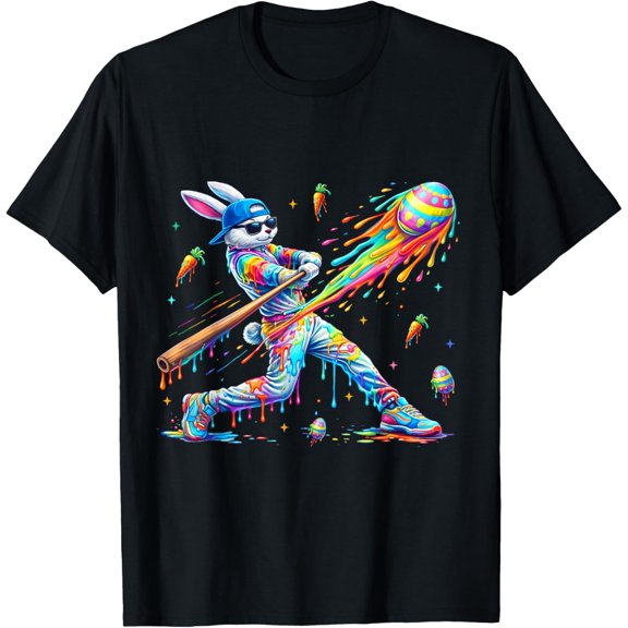 Funny Dripping Drip Rabbit Bunny Baseball Egg Day Shirt BLACK Unisex S-5XL