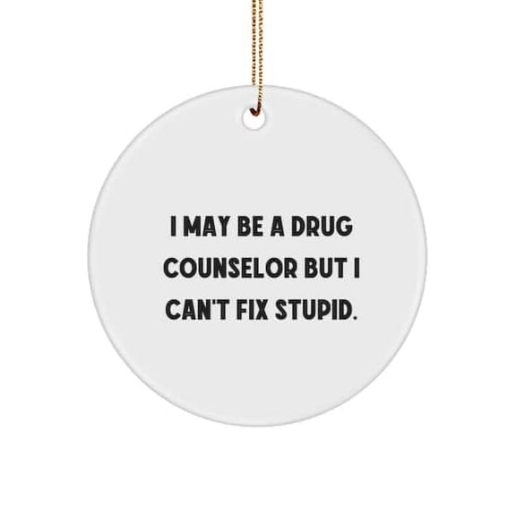 Funny Drug Counselor Gifts, I May Be a Drug Counselor but I Can't Fix Stupid, Joke Holiday Circle Ornament Gifts for Coworkers, , Funny Drug Counselor Christmas Ornament, Gag Gift for Drug Counselor,