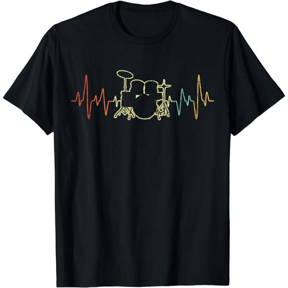 Funny Drum Heartbeat Drummer Drumming Drum sticks Retro T-Shirt