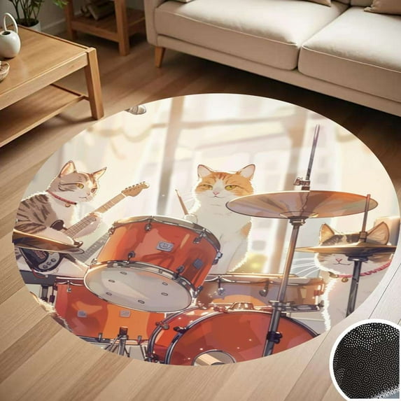 Funny Drummer Cat Drums Round Carpet Living Room Bedroom Home Decoration Coffee Table Mat Lounge Rug Chair Mats