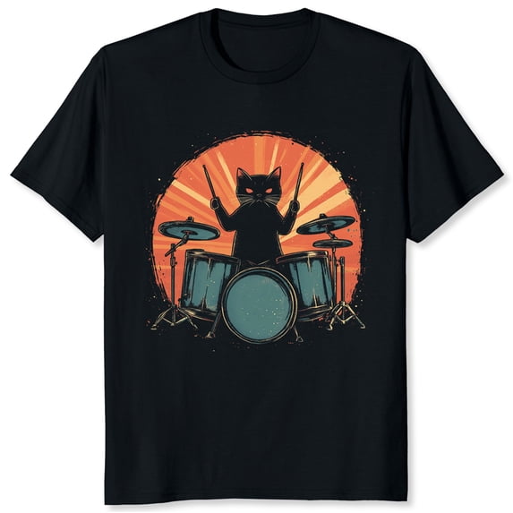 Funny Drummer Cat Graphic T-Shirt for Men - Perfect Gift for Cat Dads