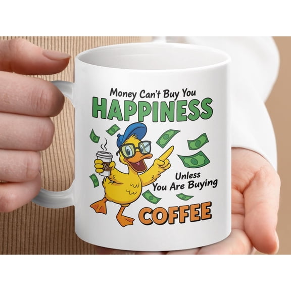 Funny Duck Coffee Mug, Happiness Quote Coffee Cup Gift