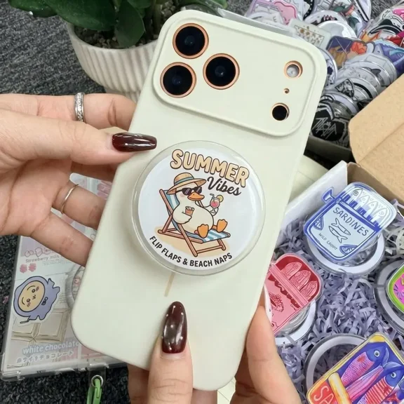 Funny Duck Cute Summer Beach Aesthetic Gift for He Phone Grip, Aesthetic Phone Holder, E-Reader Grip Accessory
