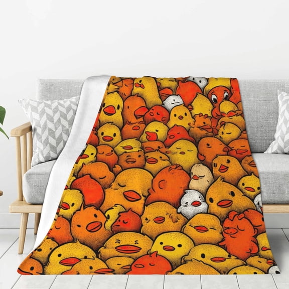 Funny Duck Doodle Pattern Blanket, Whimsical Cartoon Animal Art, Soft Flannel Fleece Throw for Couch Sofa, Pet-Friendly Home Decor 50x40