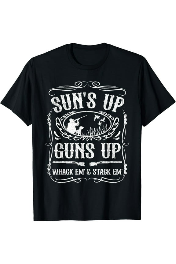 Funny Duck Hunting Suns Up Whack Em And Stack Em Hunter Gift T-Shirt Everyday Essential Classic Print Round Neck Short Sleeve Cotton T-shirt for Men
