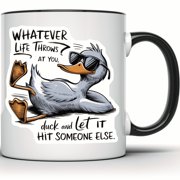 Funny Duck Mug with Sunglasses - Cute Unique Duck Gift - Whatever Life Throws Humor - Animal Gag Gift - Fun Coffee Mug - 11 Ounce Black Rim Handle Novelty Coffee Cup - WMUG0822-Black Rim