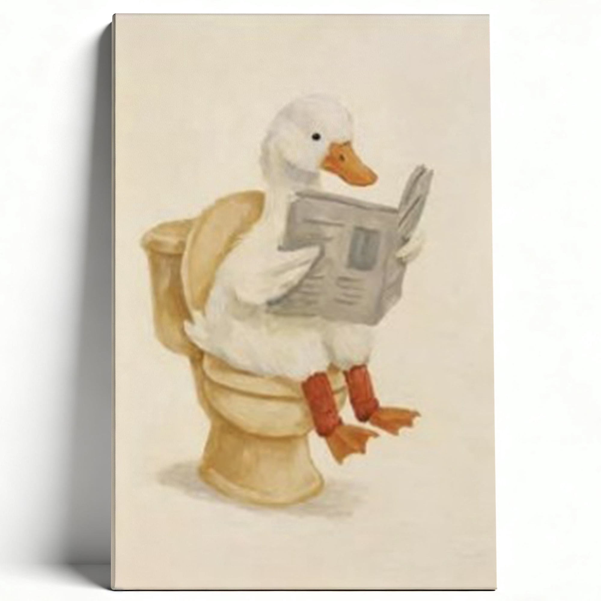 Funny Duck On Toilet Reading Newspaper Framed Canvas Wall Art ...