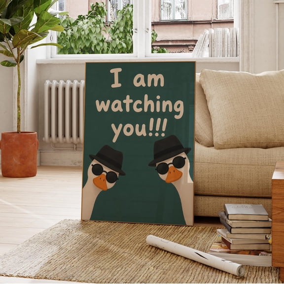 Funny Duck Poster, I Am Watching You Print, Quirky Humor Wall Art, Dopamine Decor | Bathroom, Dorm Room, Poster Only