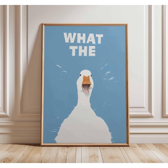 Funny Duck Poster, "What The" Meme Wall Art Print, Humorous Animal Illustration, Quirky Farmhouse Decor, Playful Modern Home Wall Artwork, Poster Only
