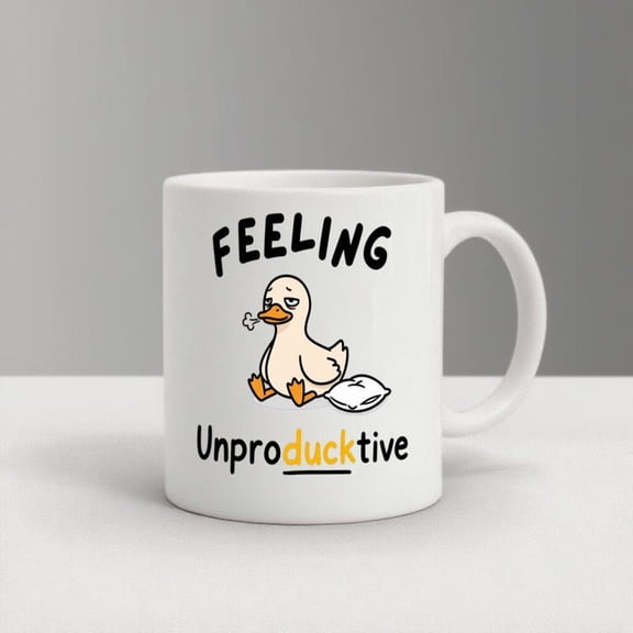 Funny Duck Pun Mug, Feeling Unproducute C1Artoon Duck Cup, Gift for Coworkers, Office Humor Coffee Mug