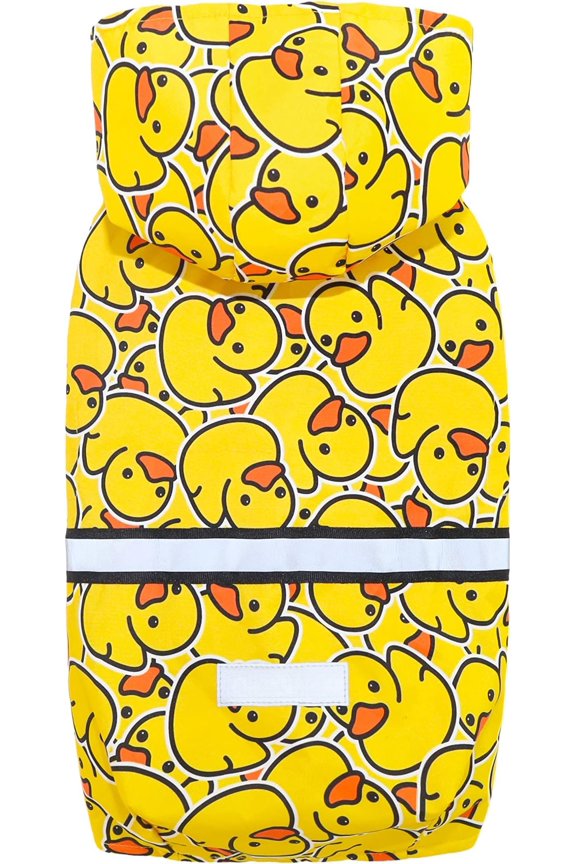 Funny Duck Raincoat with Hood, Rain Jacket for Small Dogs Boy Girl, Reflective Pet Poncho, Packable, Adjustable, Yellow, Small