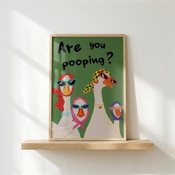 Funny Duck Toilet Poster, Meme Bathroom Wall Art, Cute Duck Print, Humorous Bathroom Decor Unframed Paper Print