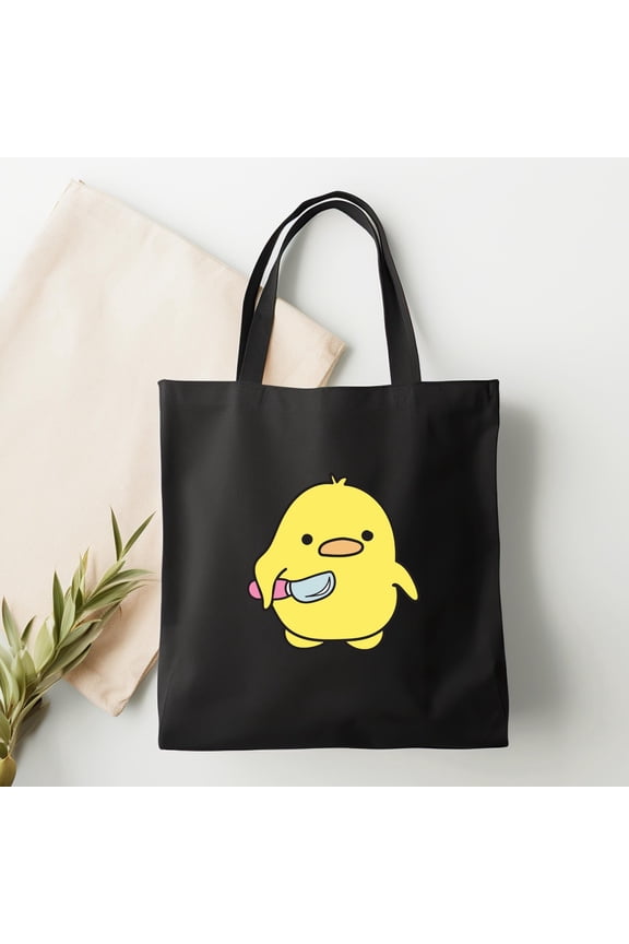 Funny Duck Tote, Cute Canvas Bag, Knife Duck Bag, Aesthetic Tote Gift, Anime Style Duck Ba