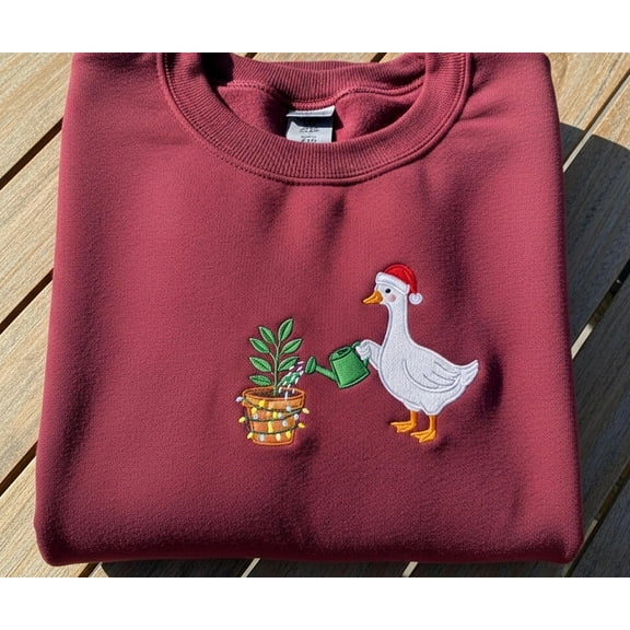 Funny Duck Xmas Plant Lover Gift, Cute Gardening Shirt for Plant Mom, Botanical Tee, Plant Lady Christmas Embroidered Sweatshirt